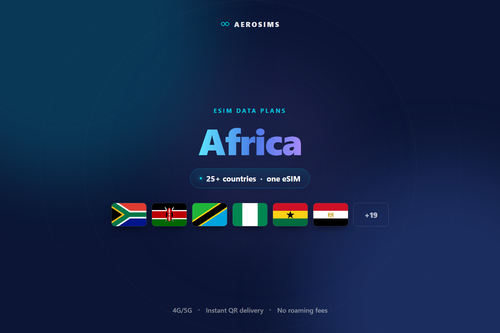 Africa eSIM data plan by AeroSims — one eSIM covering 25+ countries, 4G/5G data with instant QR delivery