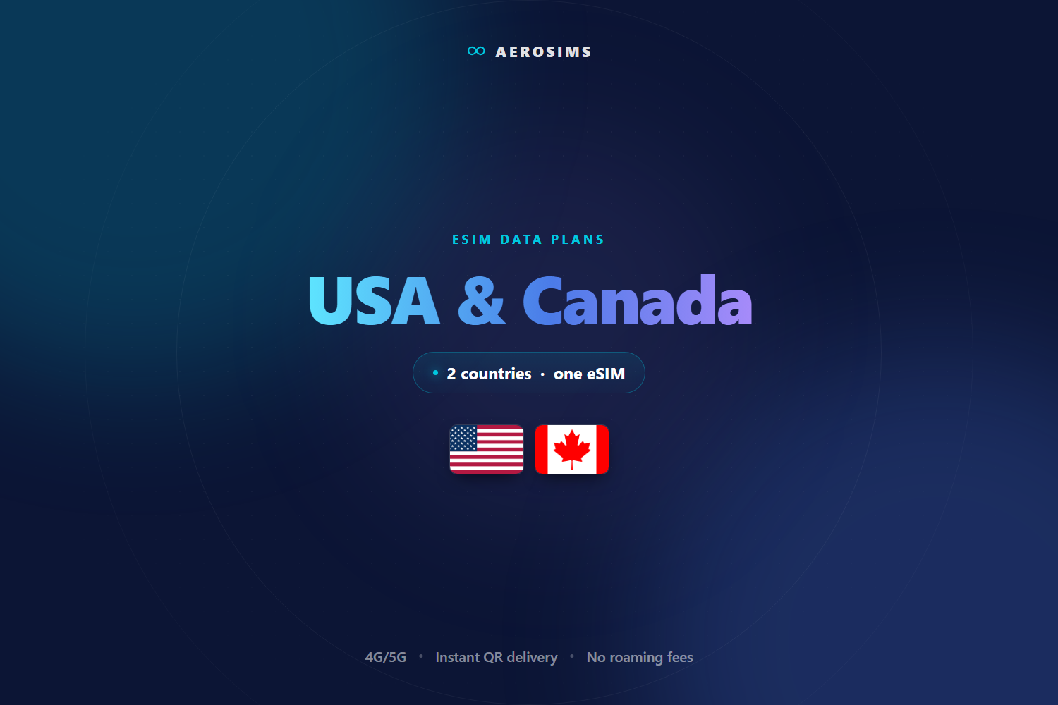 USA & Canada eSIM data plan by AeroSims — one eSIM covering 2 countries, 4G/5G data with instant QR delivery